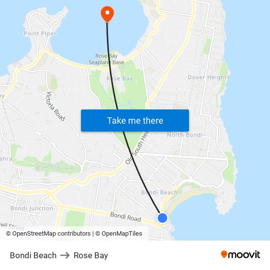 Bondi Beach to Rose Bay map