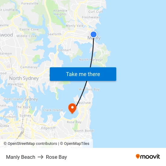 Manly Beach to Rose Bay map