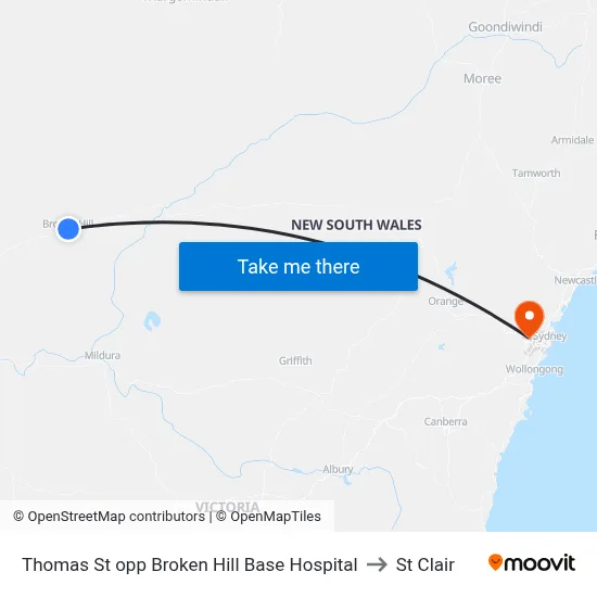 Thomas St opp Broken Hill Base Hospital to St Clair map