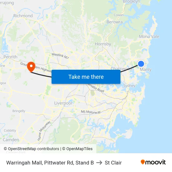 Warringah Mall, Pittwater Rd, Stand B to St Clair map