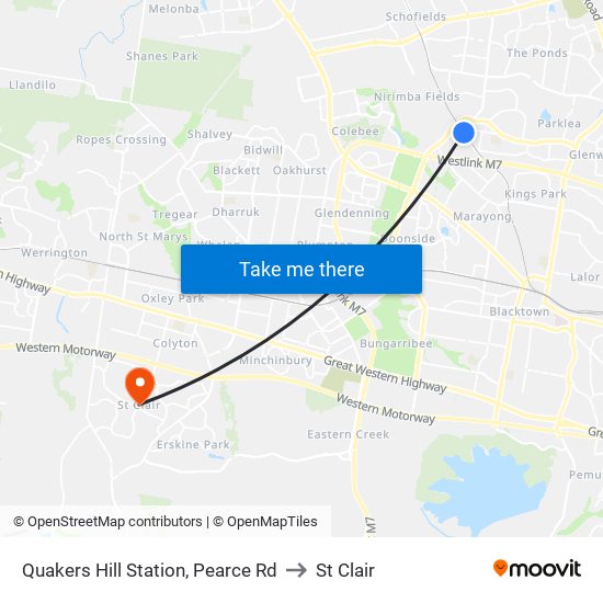 Quakers Hill Station, Pearce Rd to St Clair map