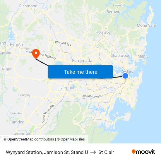 Wynyard Station, Jamison St, Stand U to St Clair map