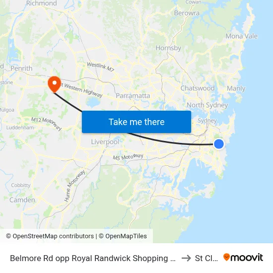 Belmore Rd opp Royal Randwick Shopping Centre to St Clair map