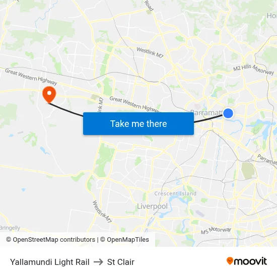 Yallamundi Light Rail to St Clair map