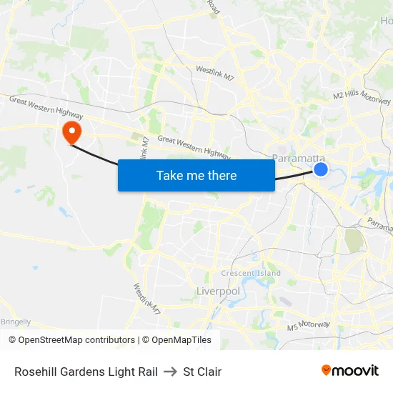 Rosehill Gardens Light Rail to St Clair map