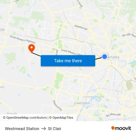 Westmead Station to St Clair map