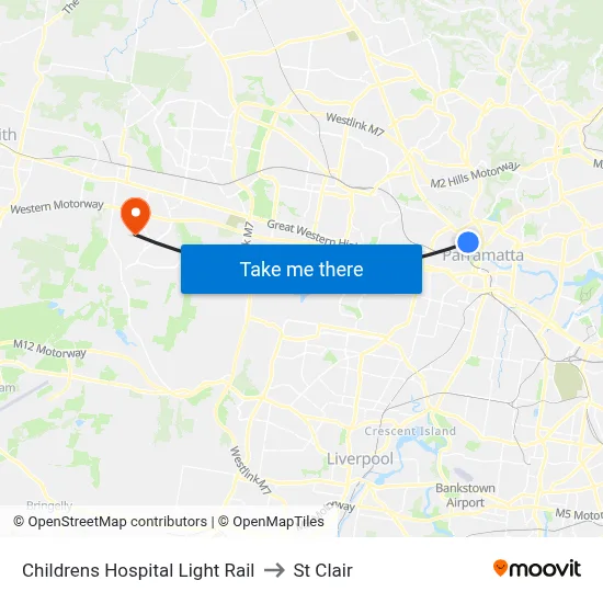 Childrens Hospital Light Rail to St Clair map