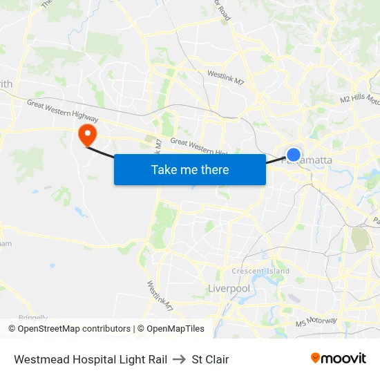 Westmead Hospital Light Rail to St Clair map