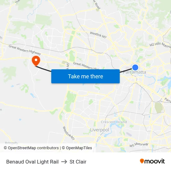 Benaud Oval Light Rail to St Clair map