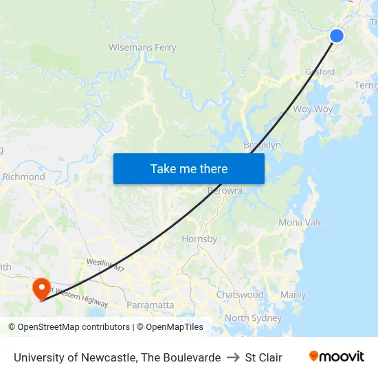 University of Newcastle, The Boulevarde to St Clair map
