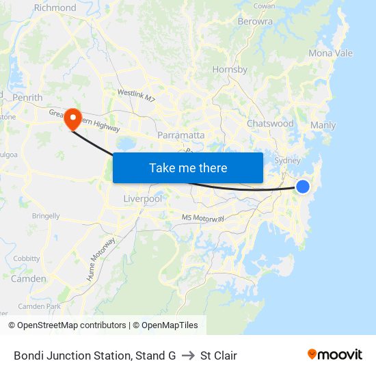 Bondi Junction Station, Stand G to St Clair map