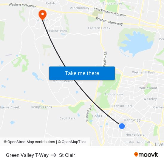 Green Valley T-Way to St Clair map