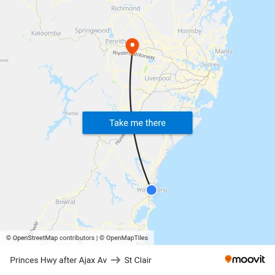 Princes Hwy after Ajax Av to St Clair map