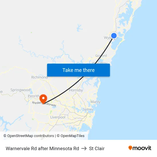 Warnervale Rd after Minnesota Rd to St Clair map