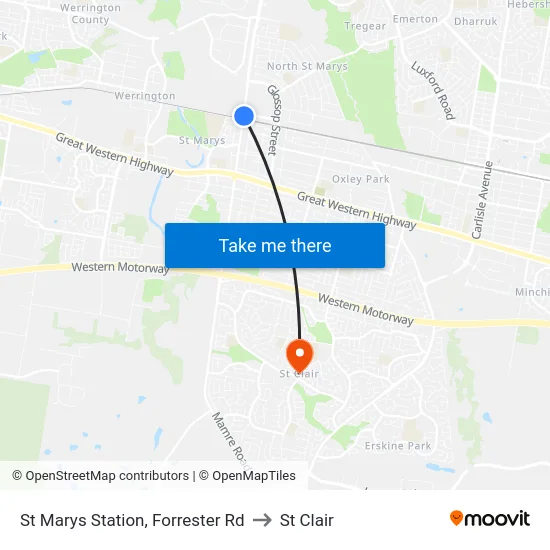 St Marys Station, Forrester Rd to St Clair map