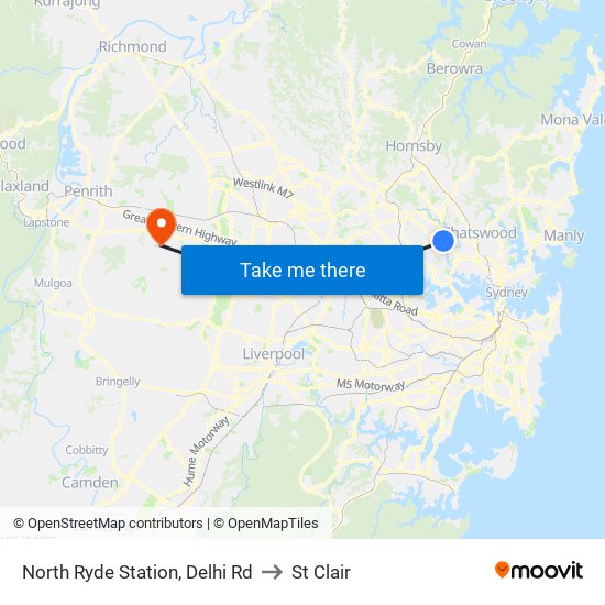 North Ryde Station, Delhi Rd to St Clair map