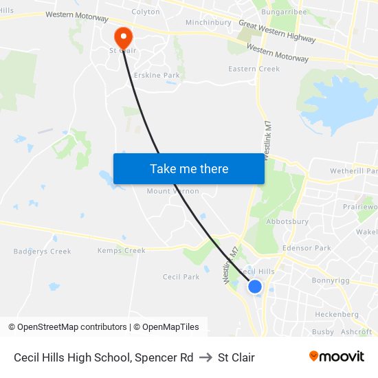 Cecil Hills High School, Spencer Rd to St Clair map