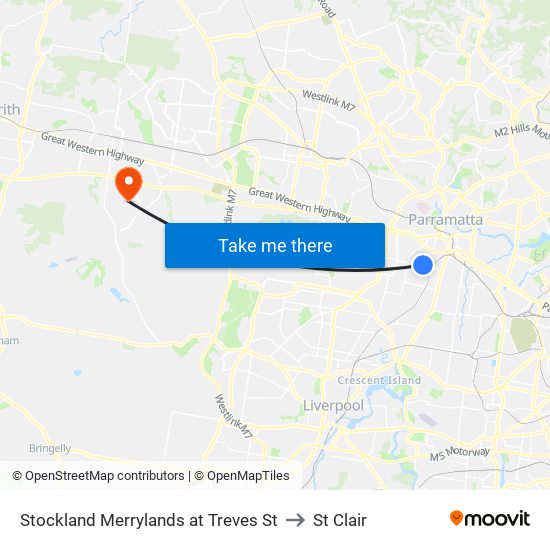 Stockland Merrylands at Treves St to St Clair map