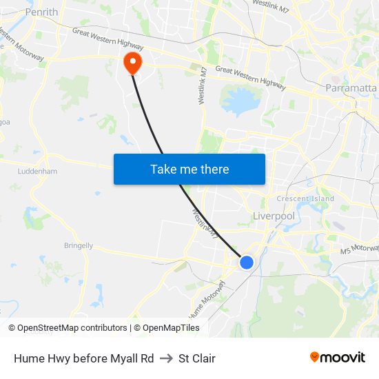 Hume Hwy before Myall Rd to St Clair map