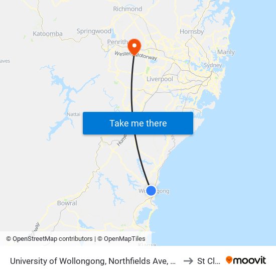 University of Wollongong, Northfields Ave, Stand F to St Clair map