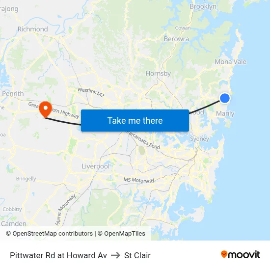 Pittwater Rd at Howard Av to St Clair map