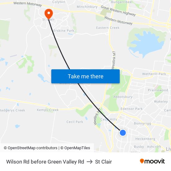 Wilson Rd before Green Valley Rd to St Clair map