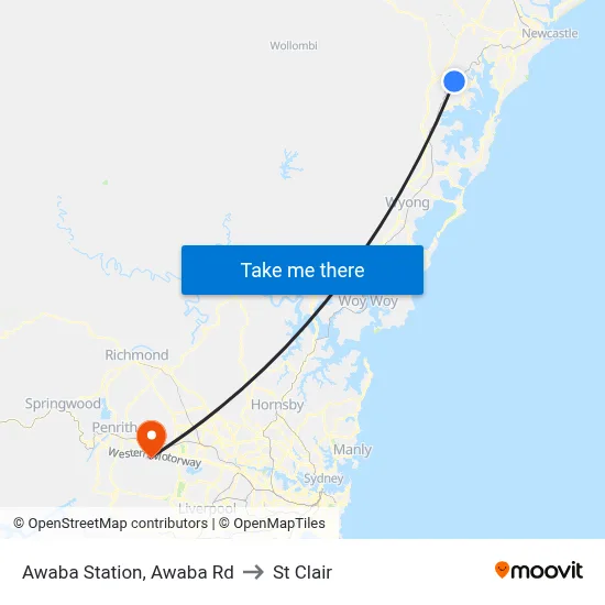 Awaba Station, Awaba Rd to St Clair map
