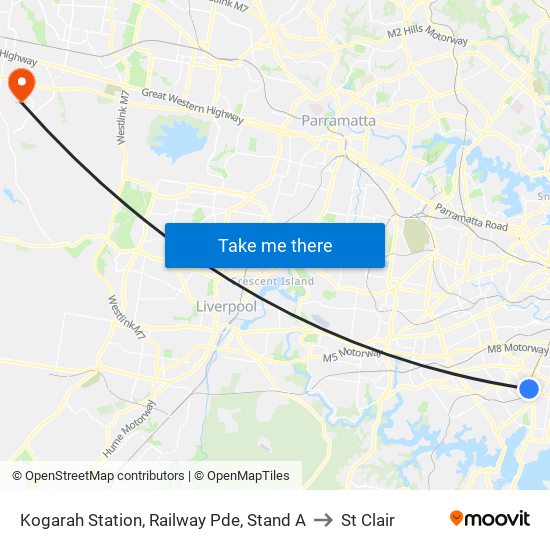Kogarah Station, Railway Pde, Stand A to St Clair map