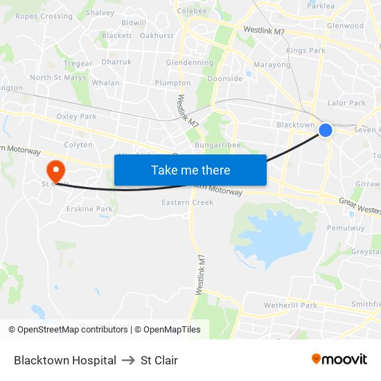 Blacktown Hospital to St Clair map