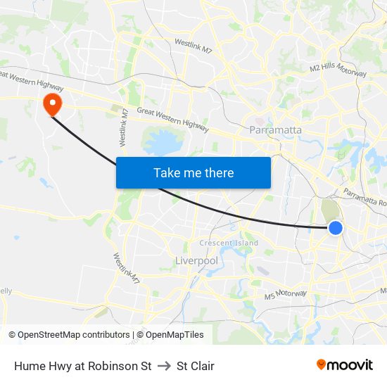 Hume Hwy at Robinson St to St Clair map