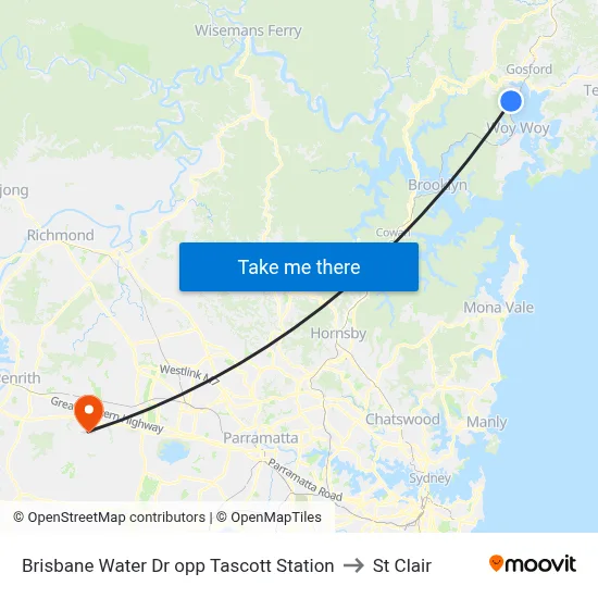 Brisbane Water Dr opp Tascott Station to St Clair map