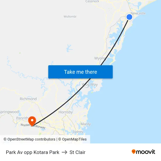 Park Av opp Kotara Park to St Clair map