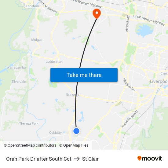 Oran Park Dr after South Cct to St Clair map