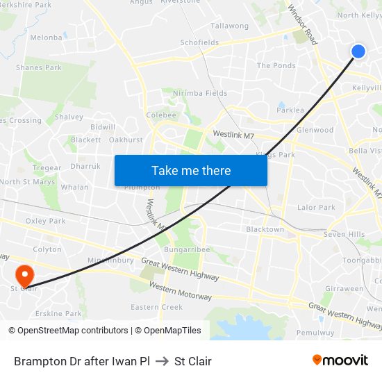 Brampton Dr after Iwan Pl to St Clair map