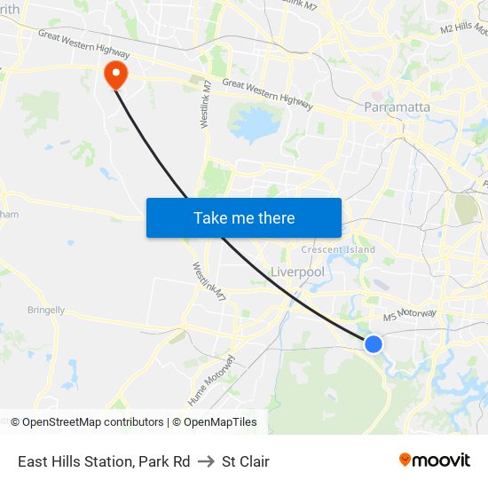 East Hills Station, Park Rd to St Clair map