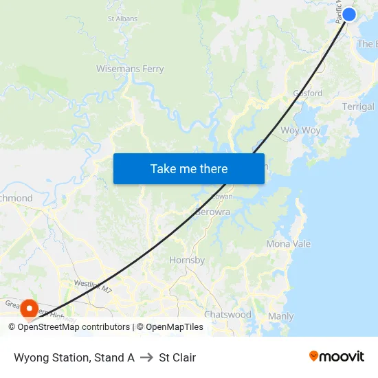 Wyong Station, Stand A to St Clair map