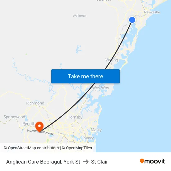 Anglican Care Booragul, York St to St Clair map