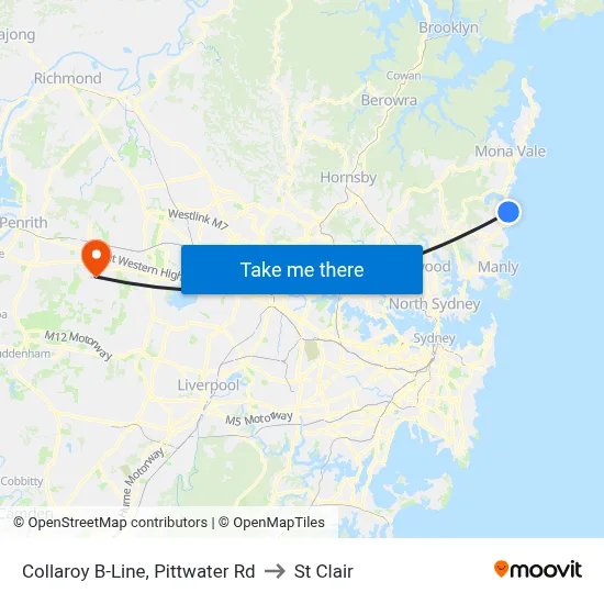 Collaroy B-Line, Pittwater Rd to St Clair map