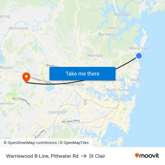 Warriewood B-Line, Pittwater Rd to St Clair map