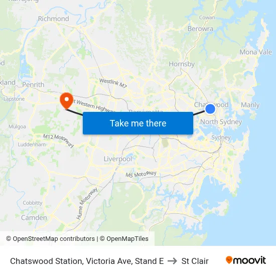 Chatswood Station, Victoria Ave, Stand E to St Clair map