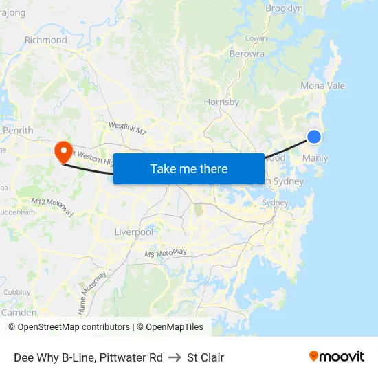 Dee Why B-Line, Pittwater Rd to St Clair map