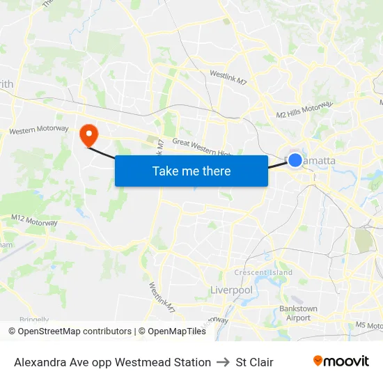Alexandra Ave opp Westmead Station to St Clair map