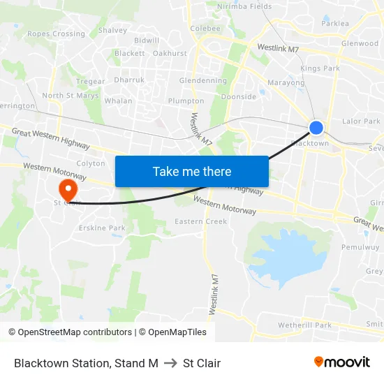 Blacktown Station, Stand M to St Clair map