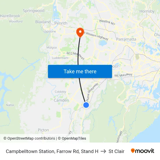 Campbelltown Station, Farrow Rd, Stand H to St Clair map