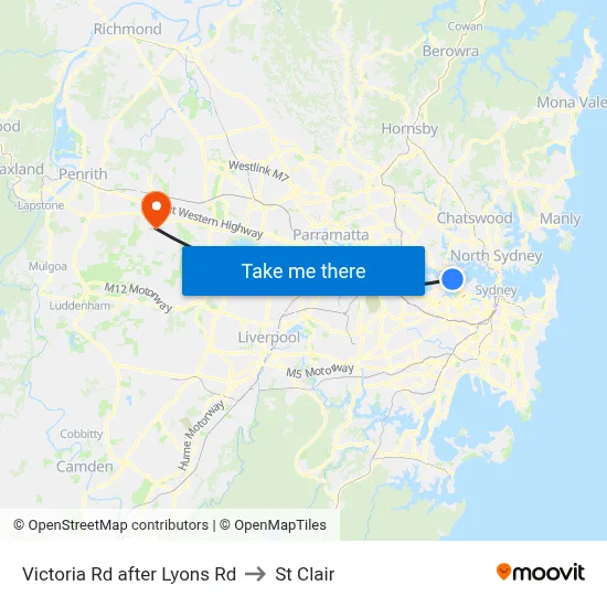 Victoria Rd after Lyons Rd to St Clair map