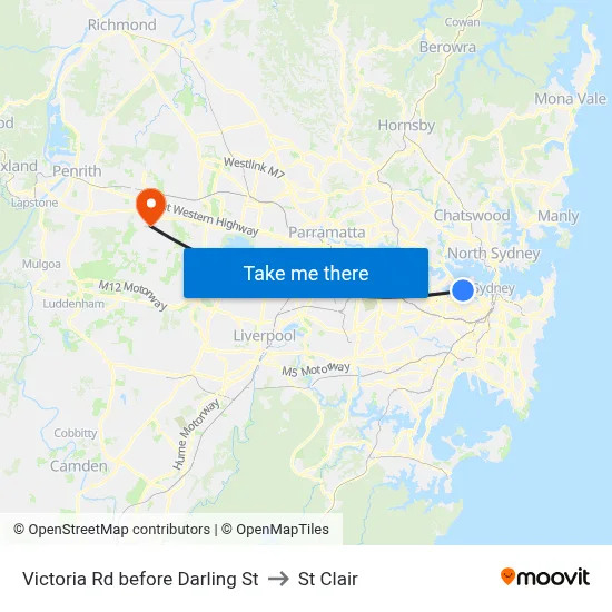 Victoria Rd before Darling St to St Clair map