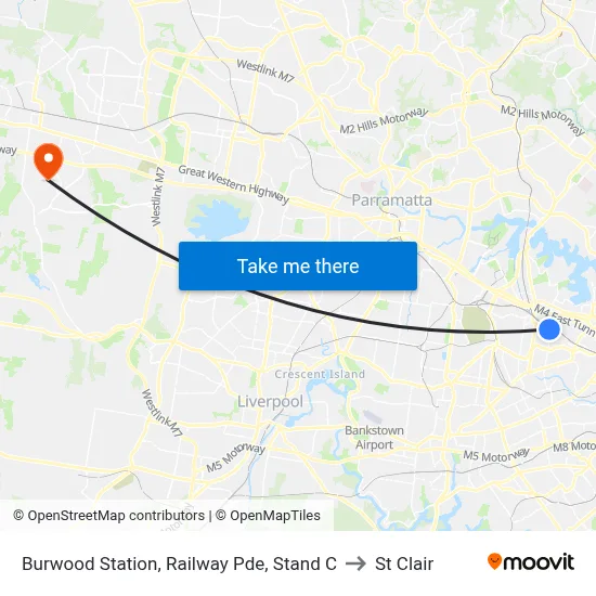 Burwood Station, Railway Pde, Stand C to St Clair map