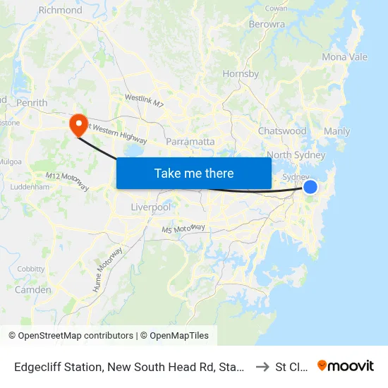 Edgecliff Station, New South Head Rd, Stand N to St Clair map