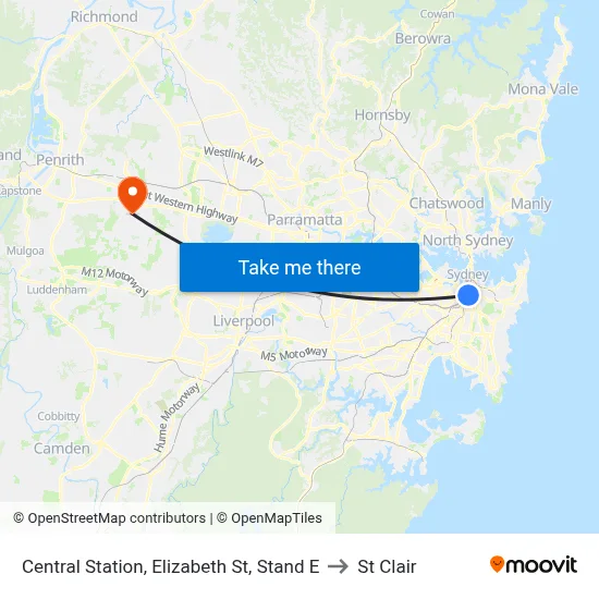Central Station, Elizabeth St, Stand E to St Clair map