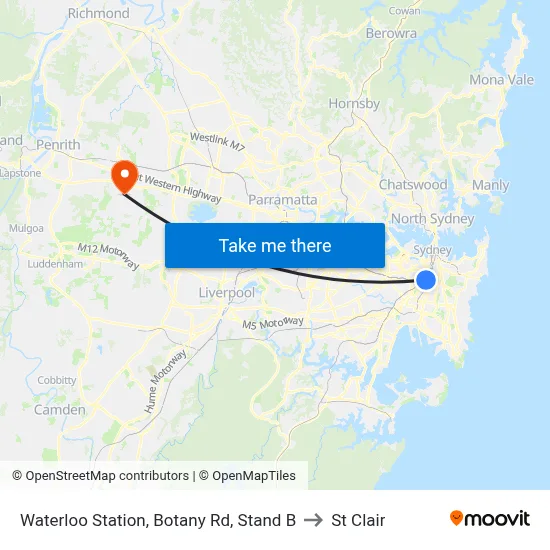 Waterloo Station, Botany Rd, Stand B to St Clair map